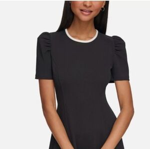 NWT Karl Lagerfeld Paris Womens Black Scuba Crepe Contrast-Trim A Line Dress